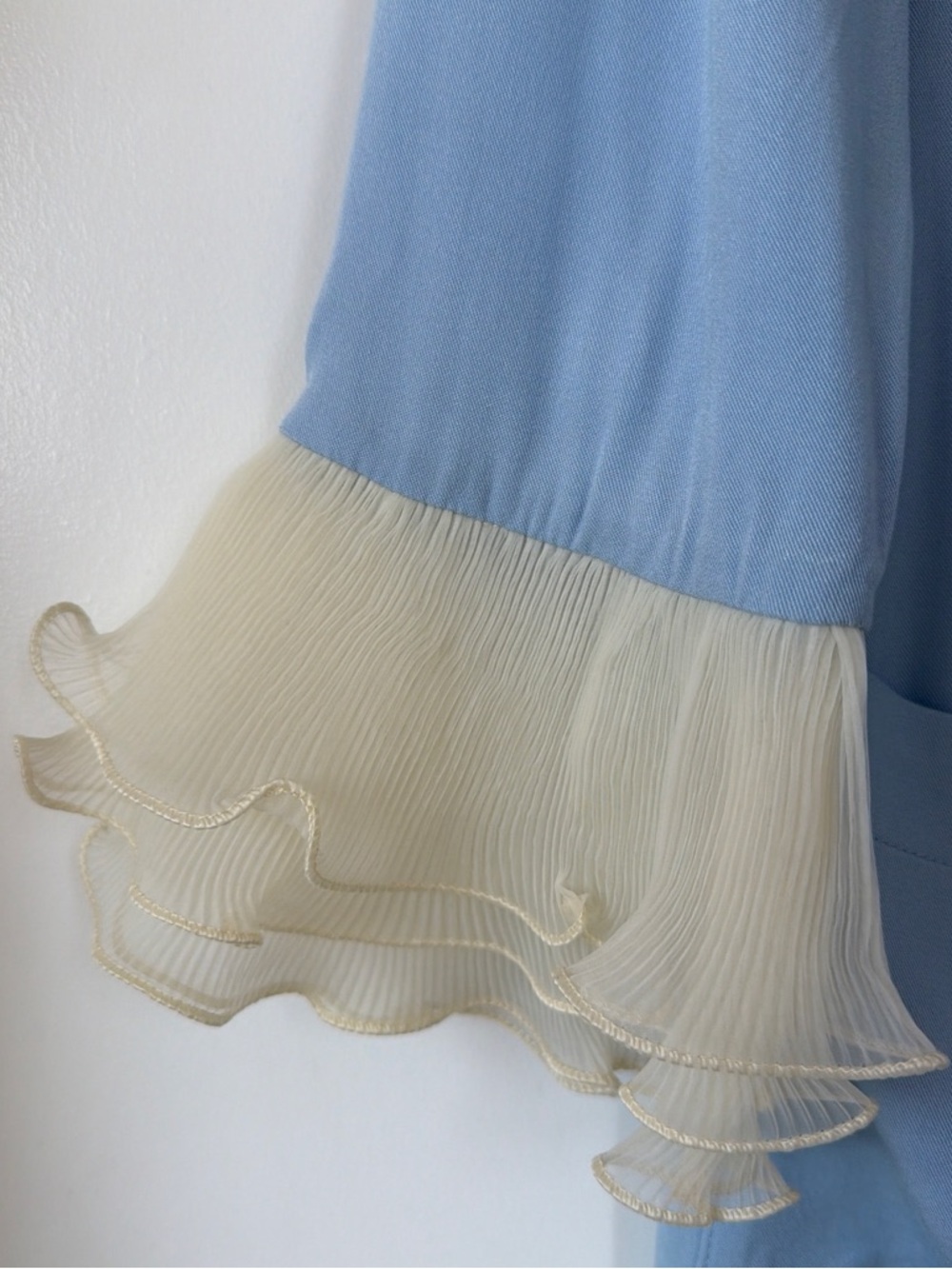 Luxury ‘Sleeper’ Powder Blue Ruffle Cuff Pajama Shirt - Picture 3 of 7